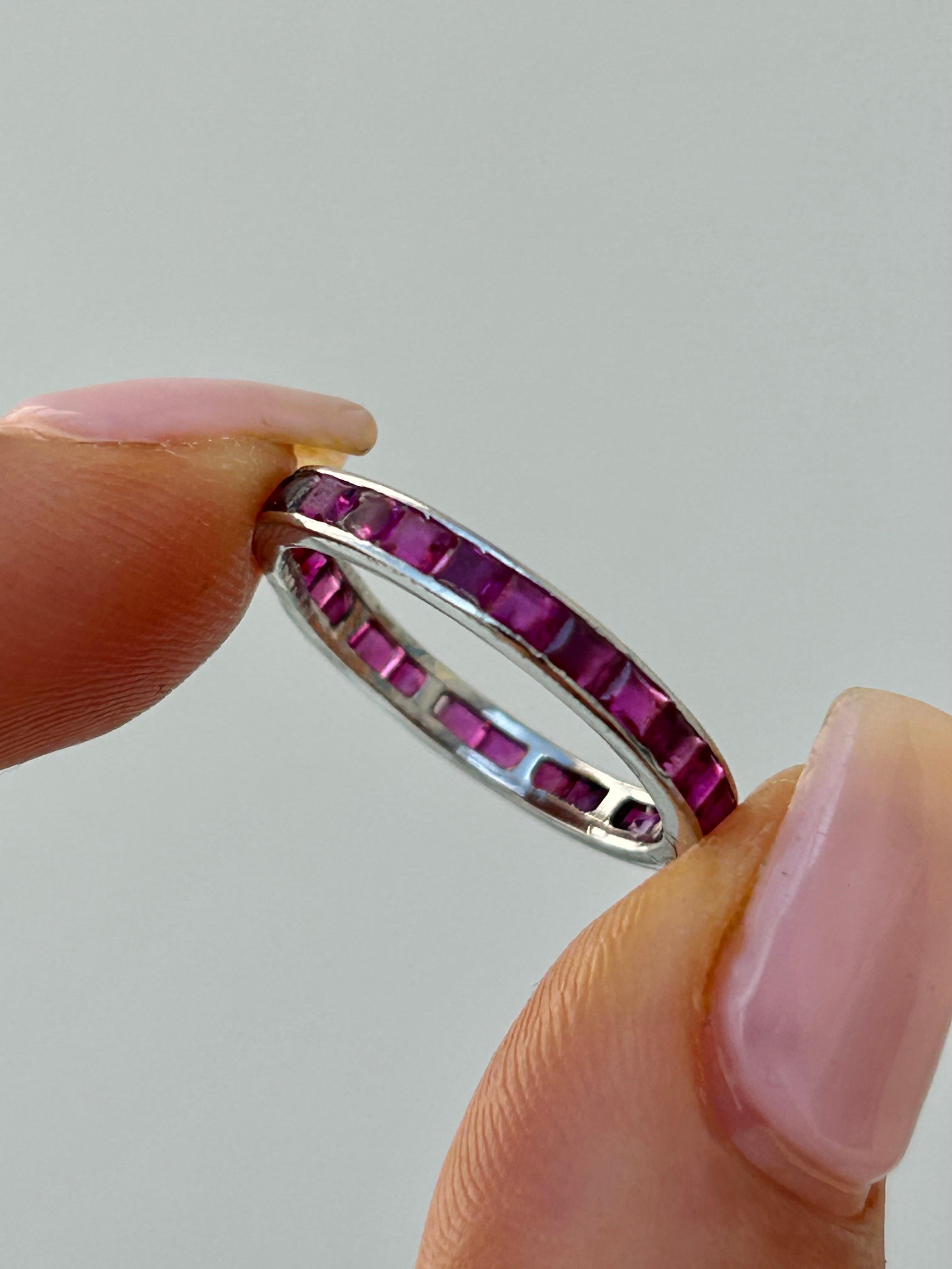 Square Cut Antique Platinum Ruby Full Eternity Band Ring For Sale