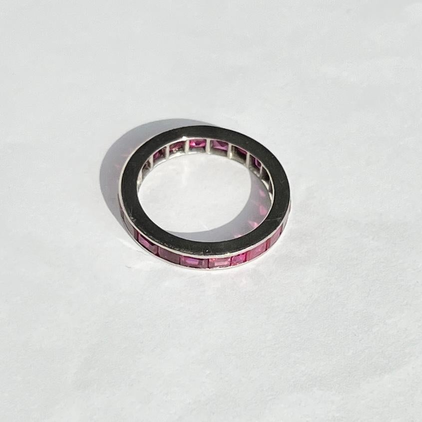 Square Cut Antique Platinum Ruby Full Eternity Band Ring For Sale