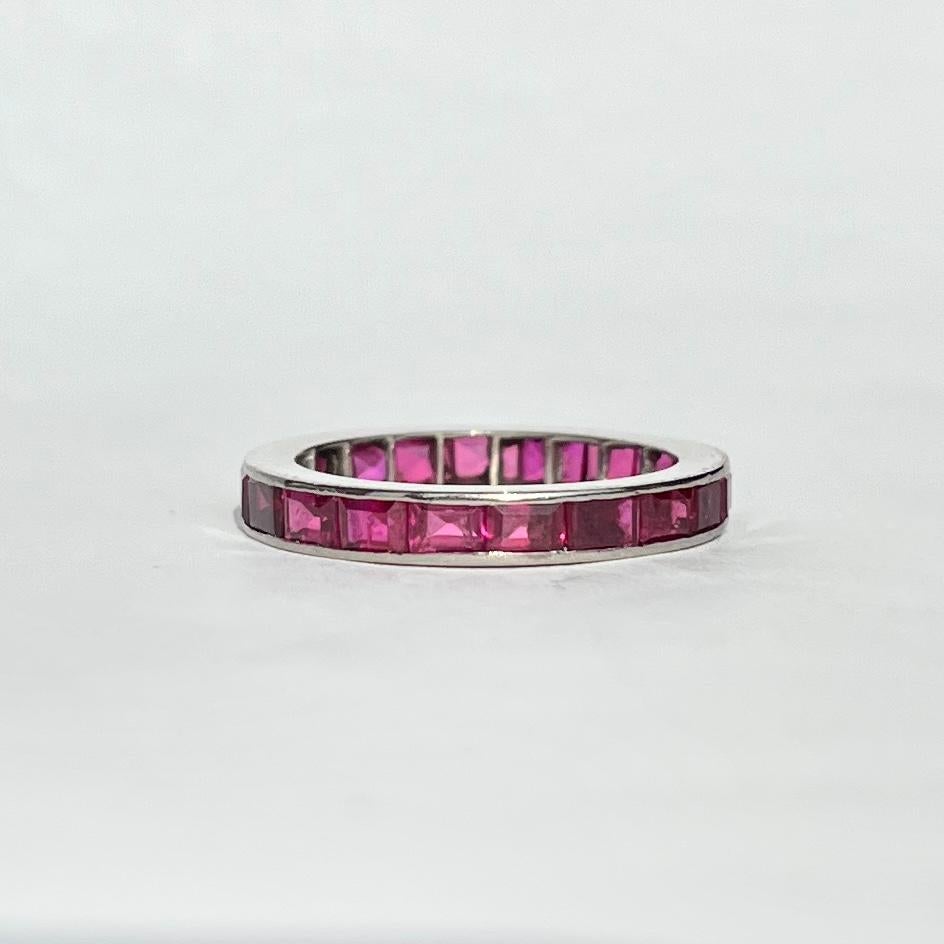 Antique Platinum Ruby Full Eternity Band Ring In Good Condition For Sale In Chipping Campden, GB