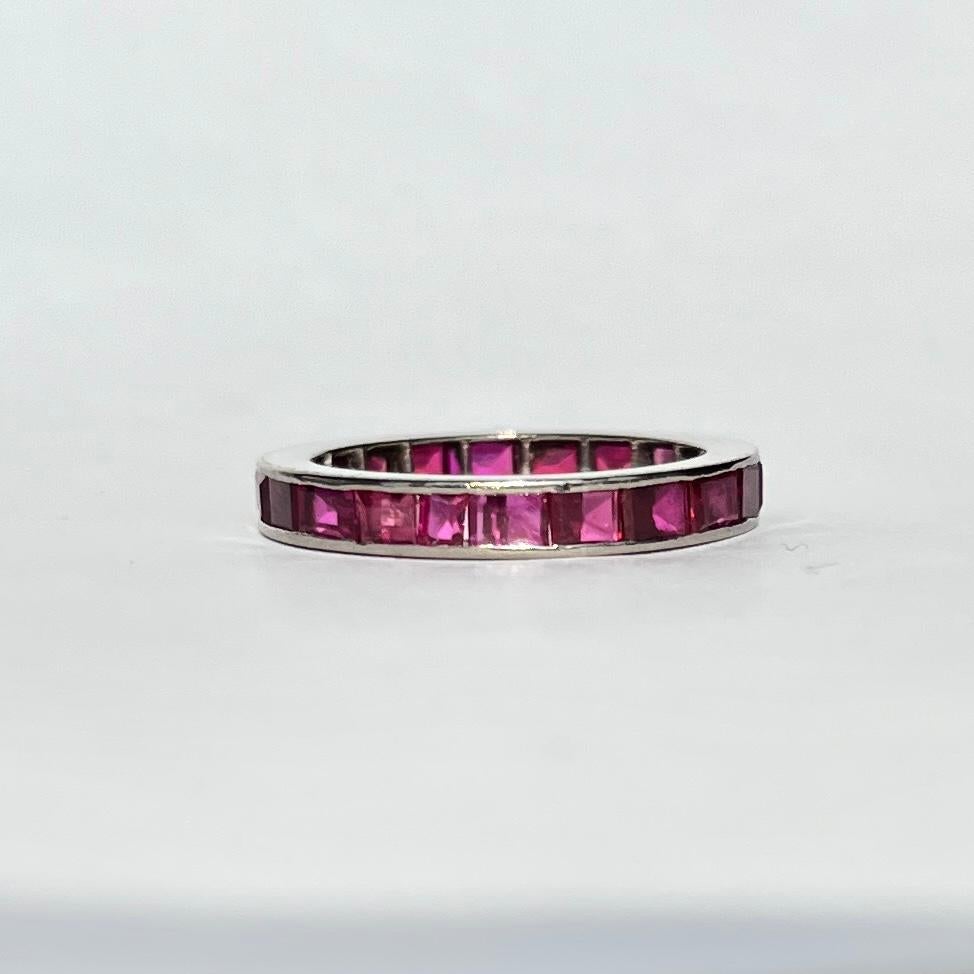 Women's or Men's Antique Platinum Ruby Full Eternity Band Ring For Sale
