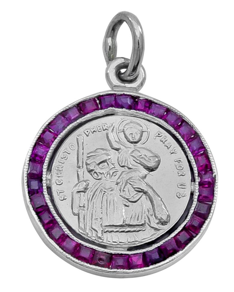Beautiful antique St. Christopher's medal:  On the front is an image of St. Christopher and the words 