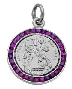 Antique Platinum and Ruby St. Christopher's Medal