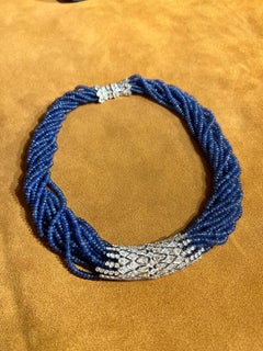Antique Platinum Sapphire and Diamond Multi-Strand Necklace