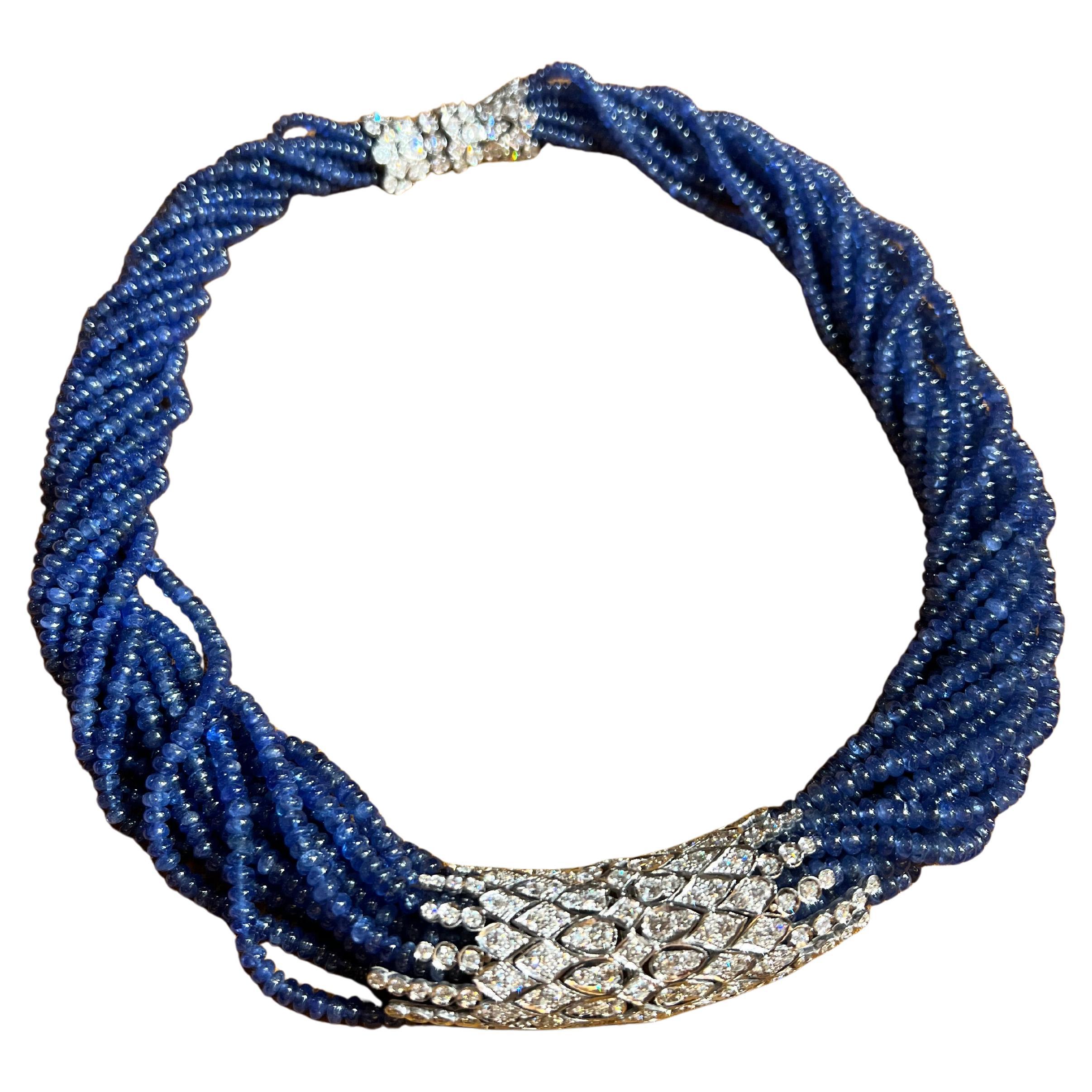 Antique Platinum Sapphire and Diamond Multi-Strand Necklace