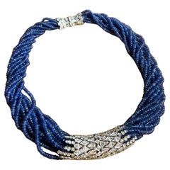 Antique Platinum Sapphire and Diamond Multi-Strand Necklace