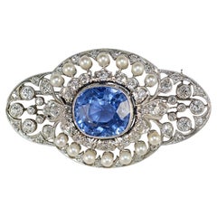 Antique Platinum Sapphire & Diamond Brooch 13.2g