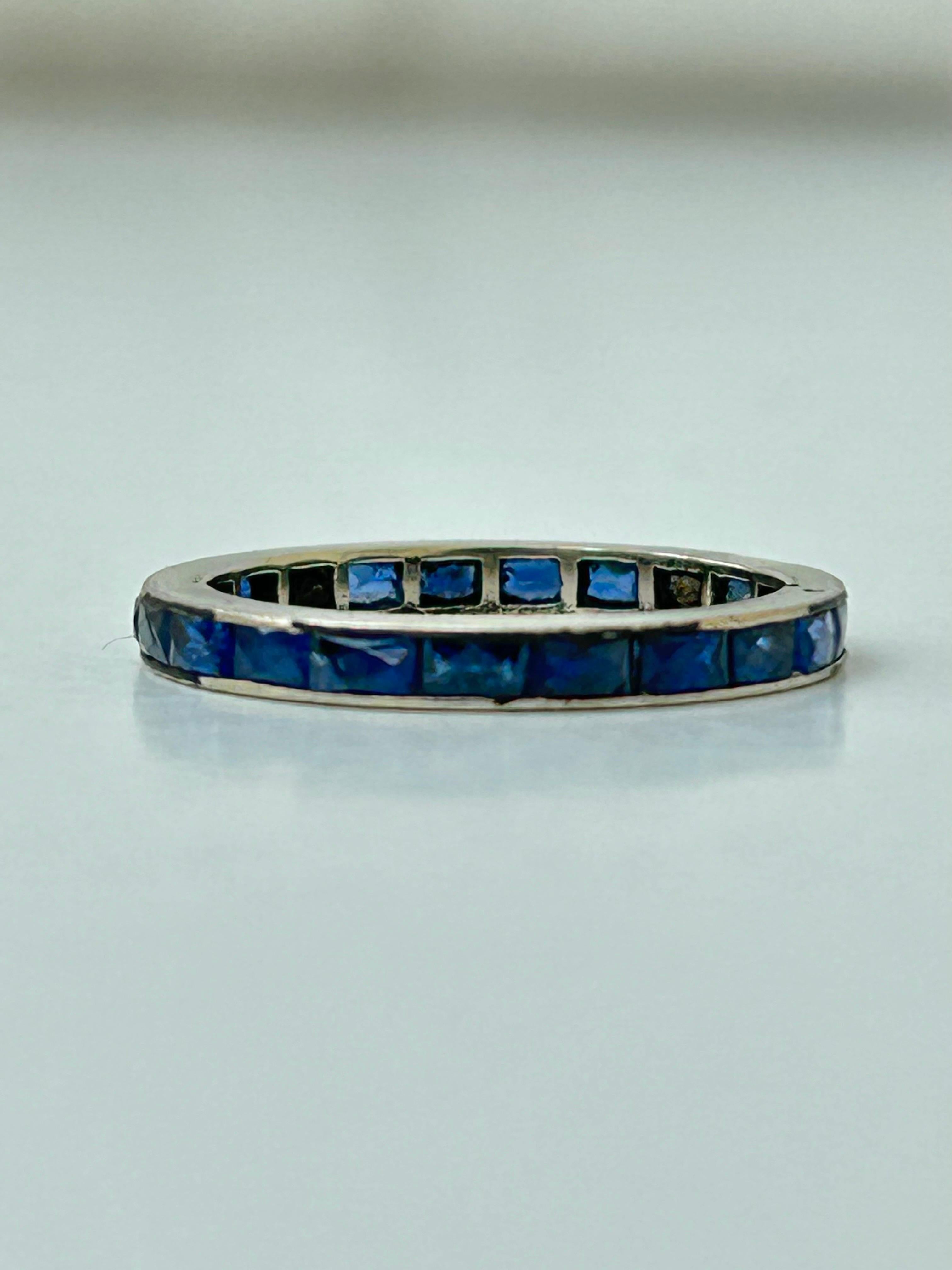 Antique Platinum Sapphire Full Eternity Band Ring In Good Condition In Chipping Campden, GB