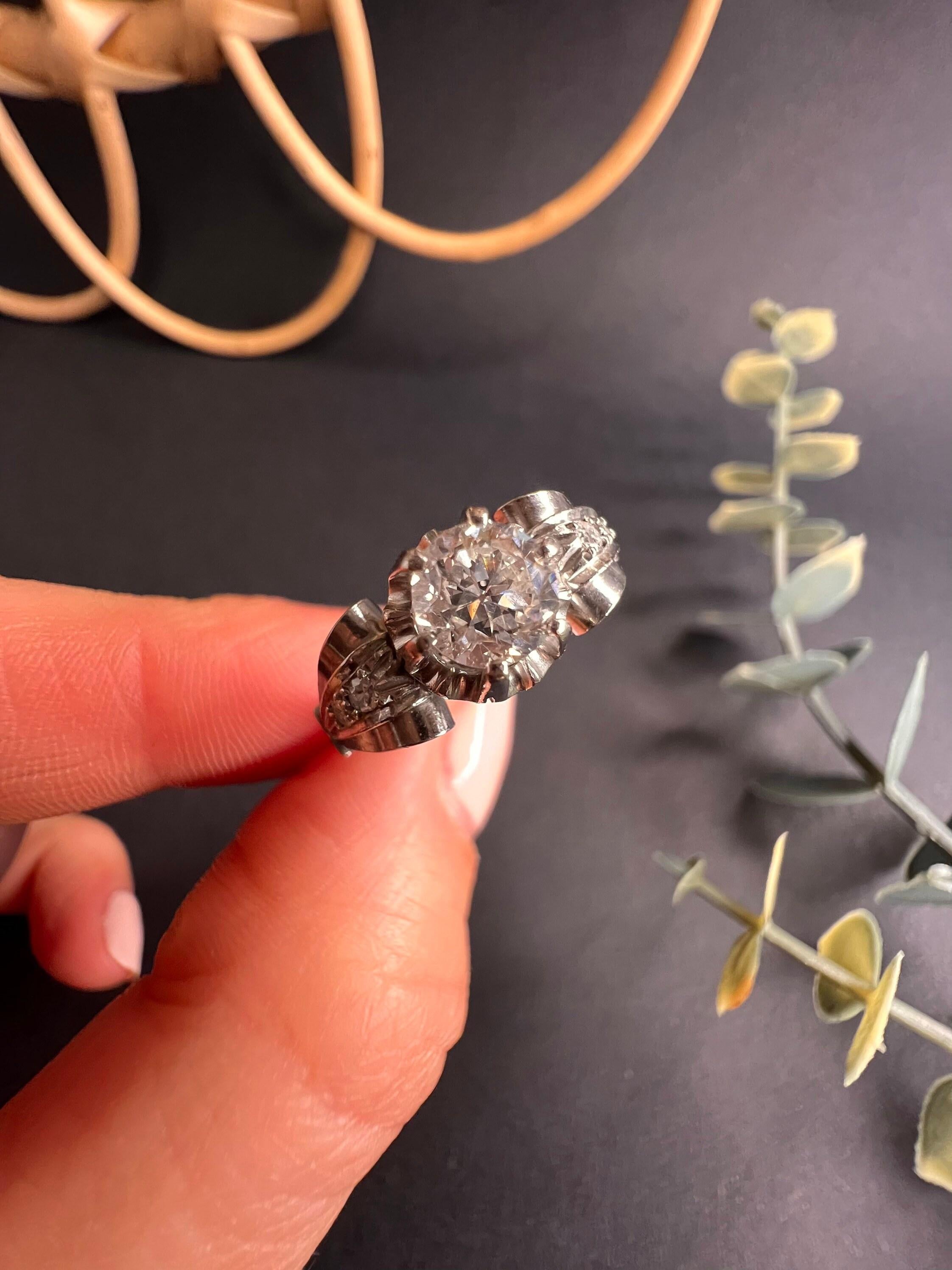 Antique Platinum Single Stone Diamond Engagement Ring For Sale 5