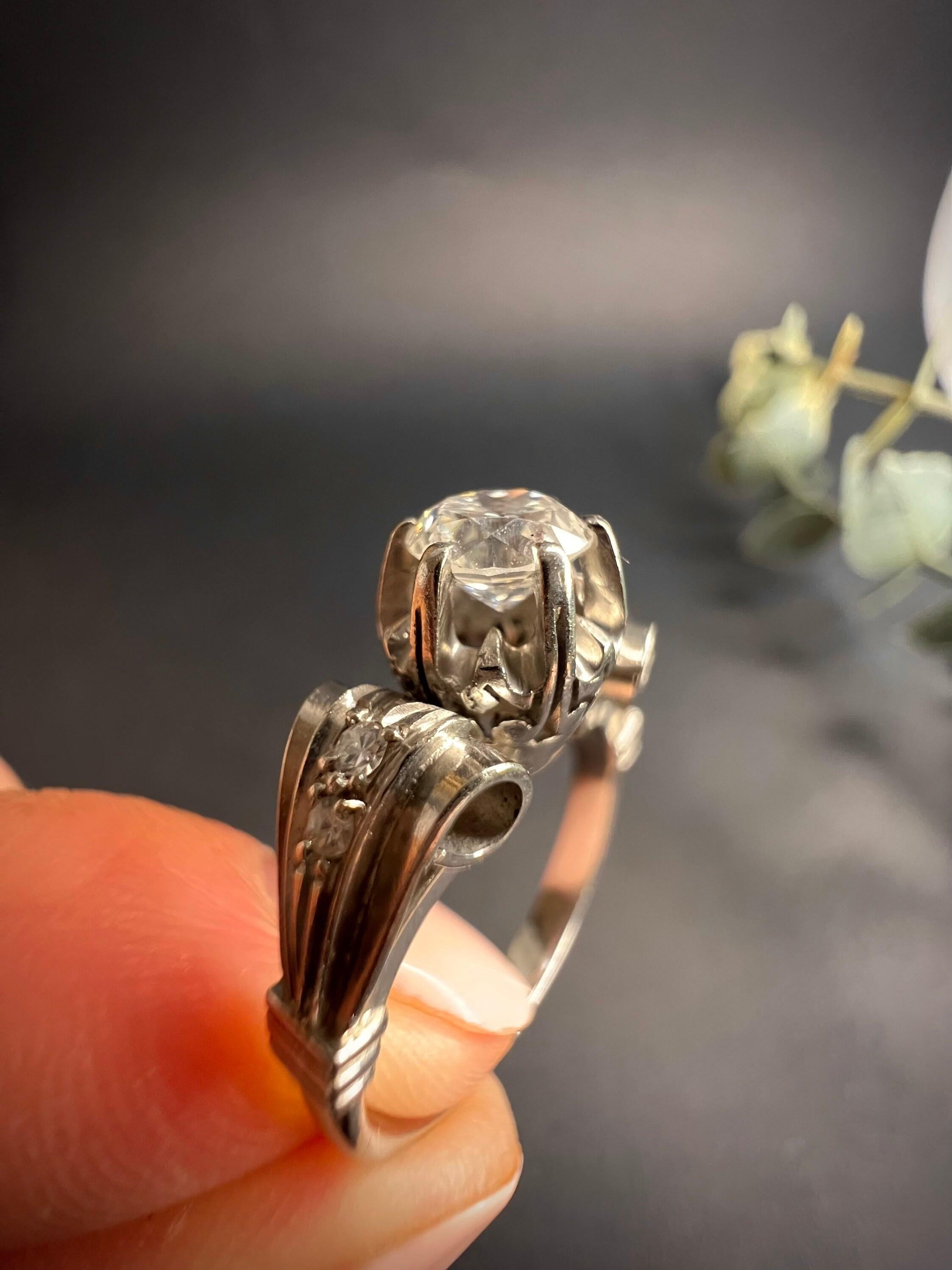 Antique Platinum Single Stone Diamond Engagement Ring For Sale 6