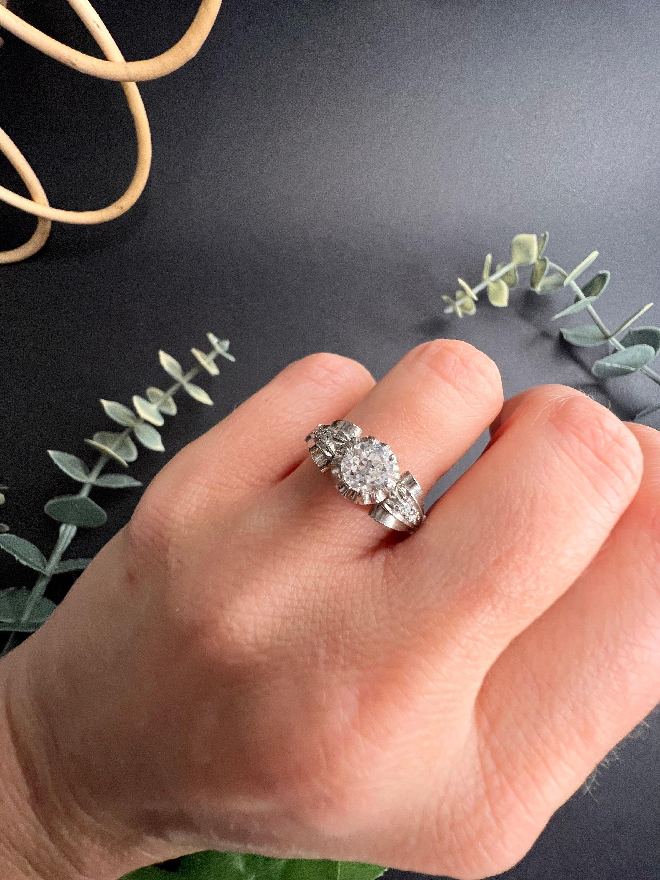 Antique Platinum Single Stone Diamond Engagement Ring For Sale 4