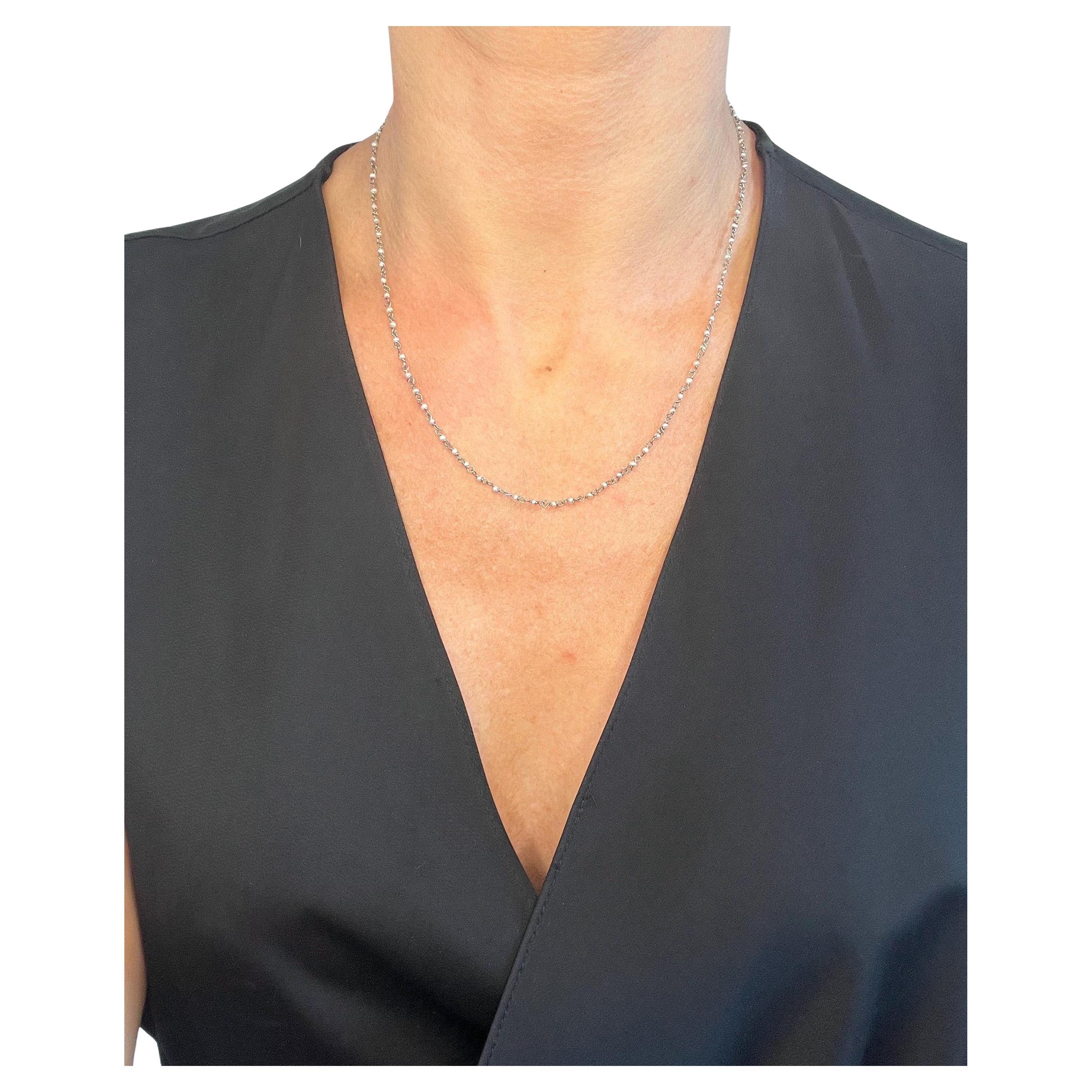 Antique Platinum Stamped, Edwardian era Seed Pearl Trace Link Necklace For Sale