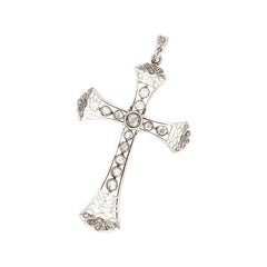 Antique Platinum-Tapped 14K Gold Old Mine Cut Diamond Openwork Cross Pendant