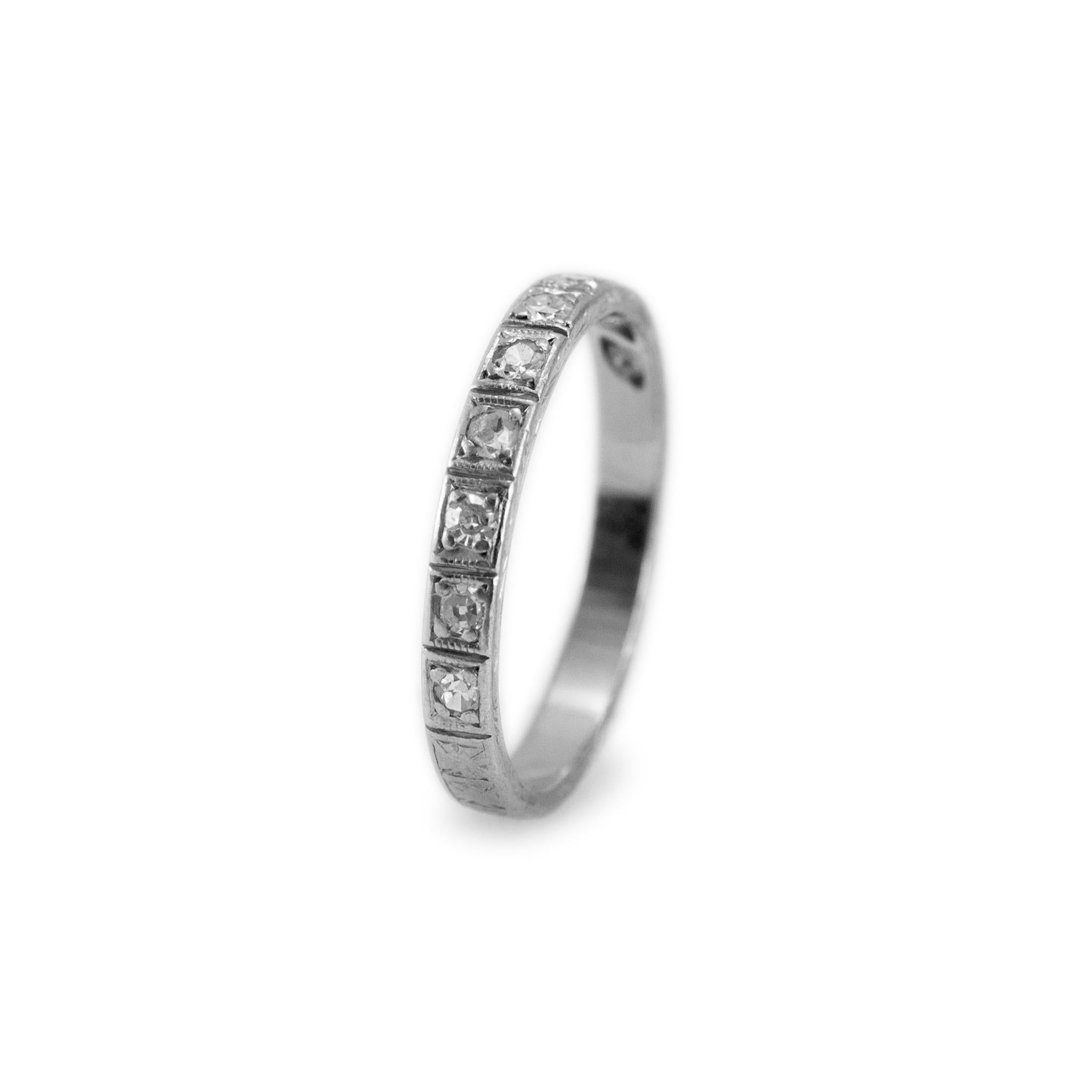 Single Cut Antique Platinum Textured Half Eternity Diamond Wedding Band