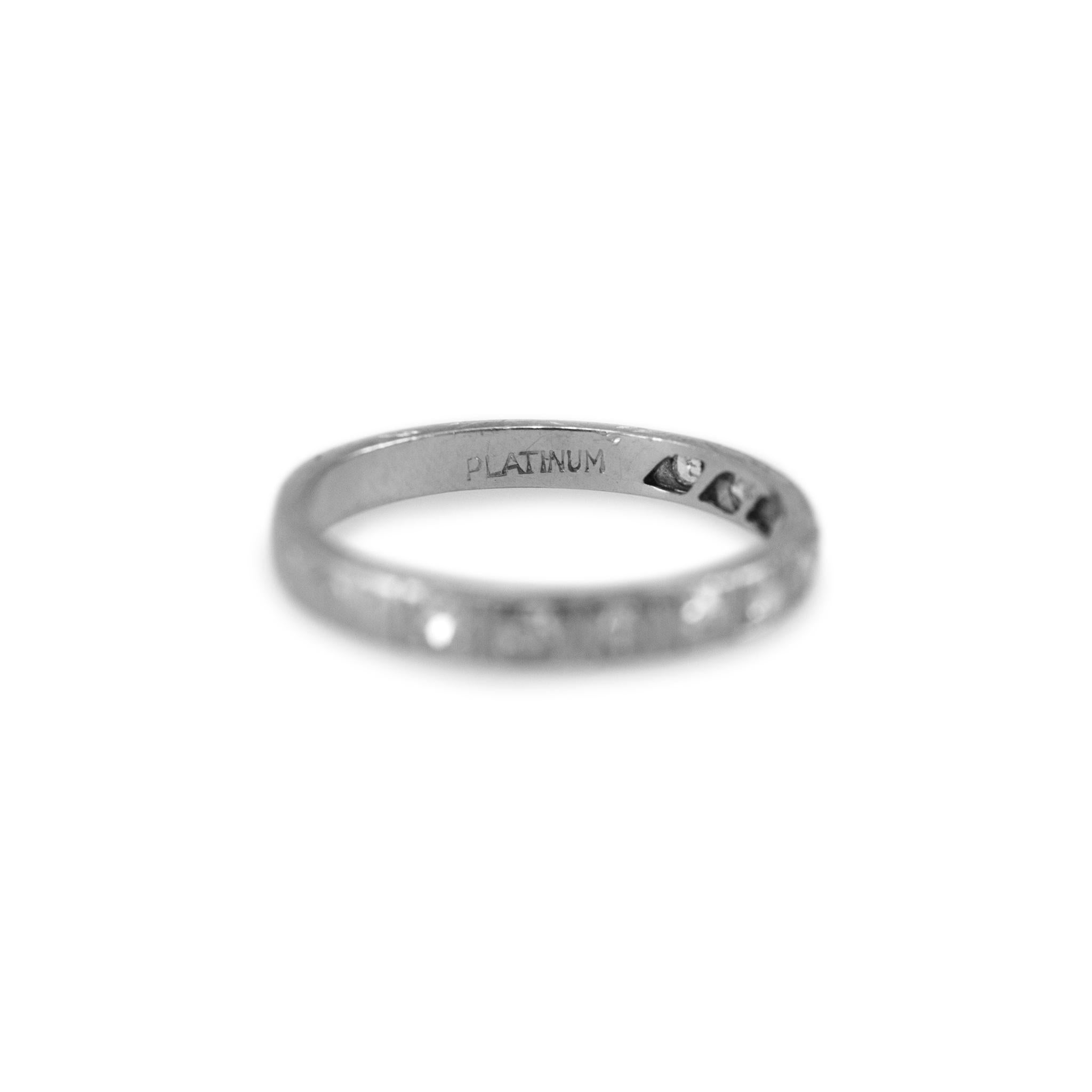 Antique Platinum Textured Half Eternity Diamond Wedding Band 1