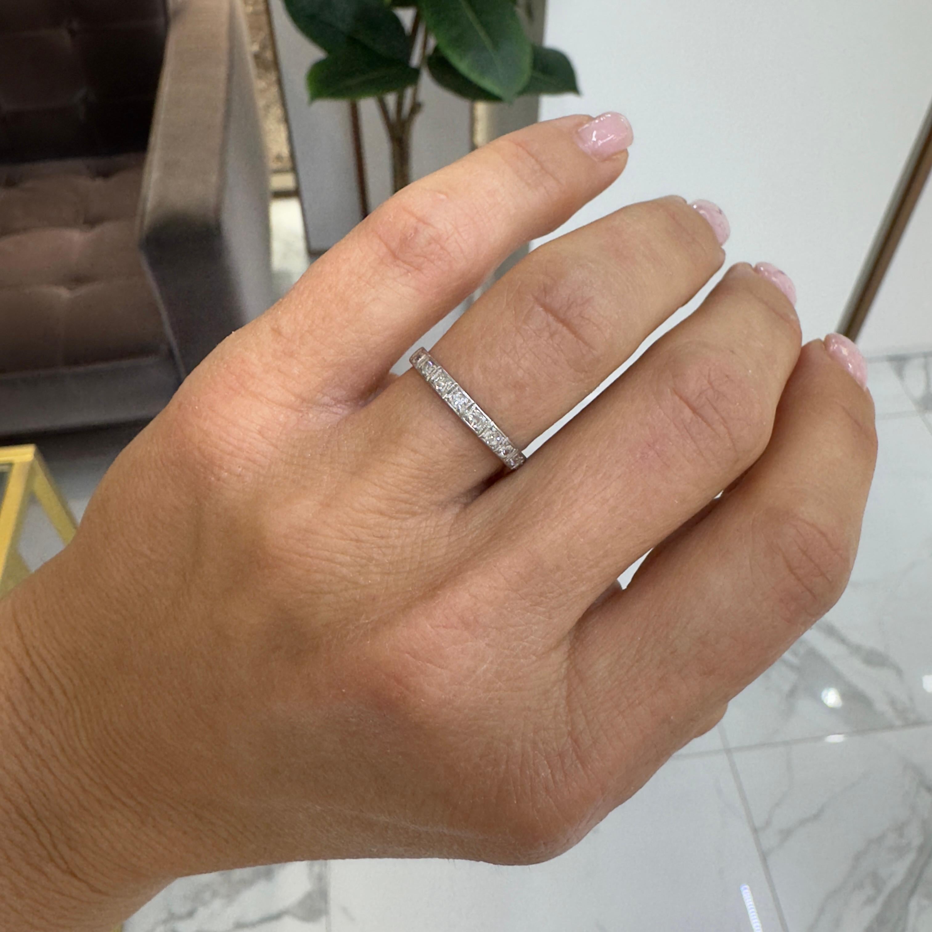 Antique Platinum Textured Half Eternity Diamond Wedding Band 2
