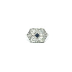 Antique Platinum w/ Gold Fiery Old Mine Cut Diamond & Sapphire Platter Ring