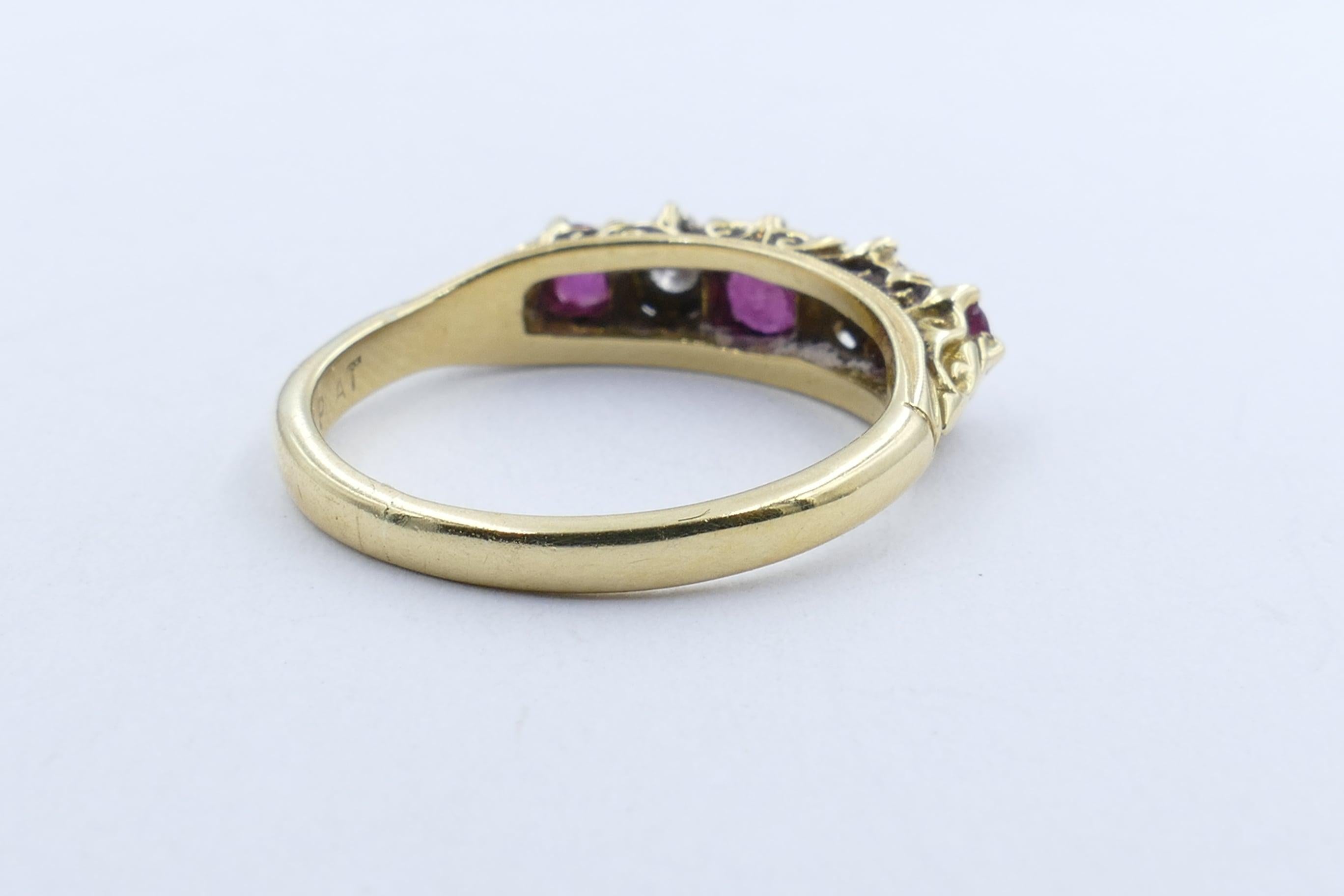 Victorian Antique Platinum and Yellow Gold Ruby and Diamond Band Ring