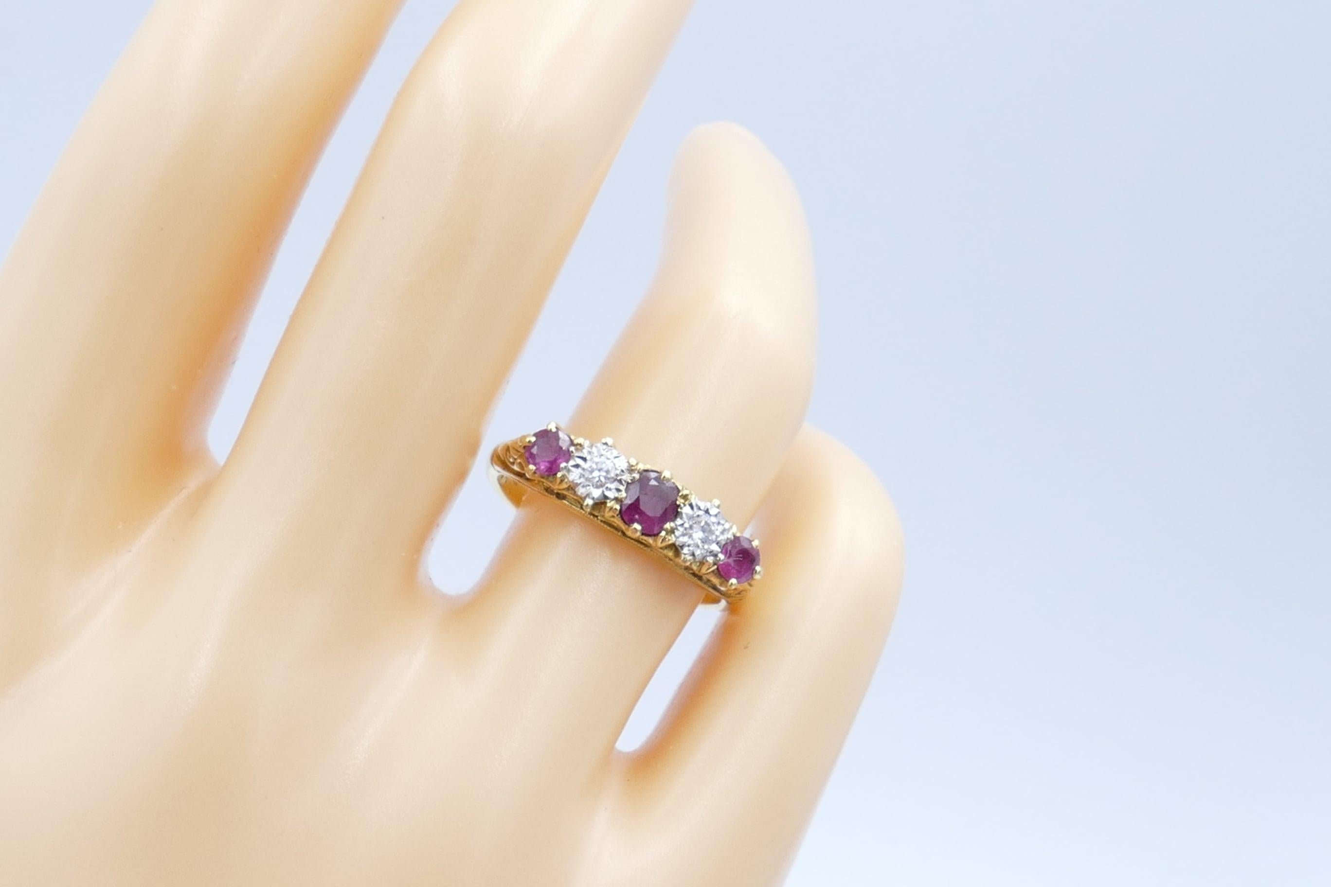 Women's or Men's Antique Platinum and Yellow Gold Ruby and Diamond Band Ring
