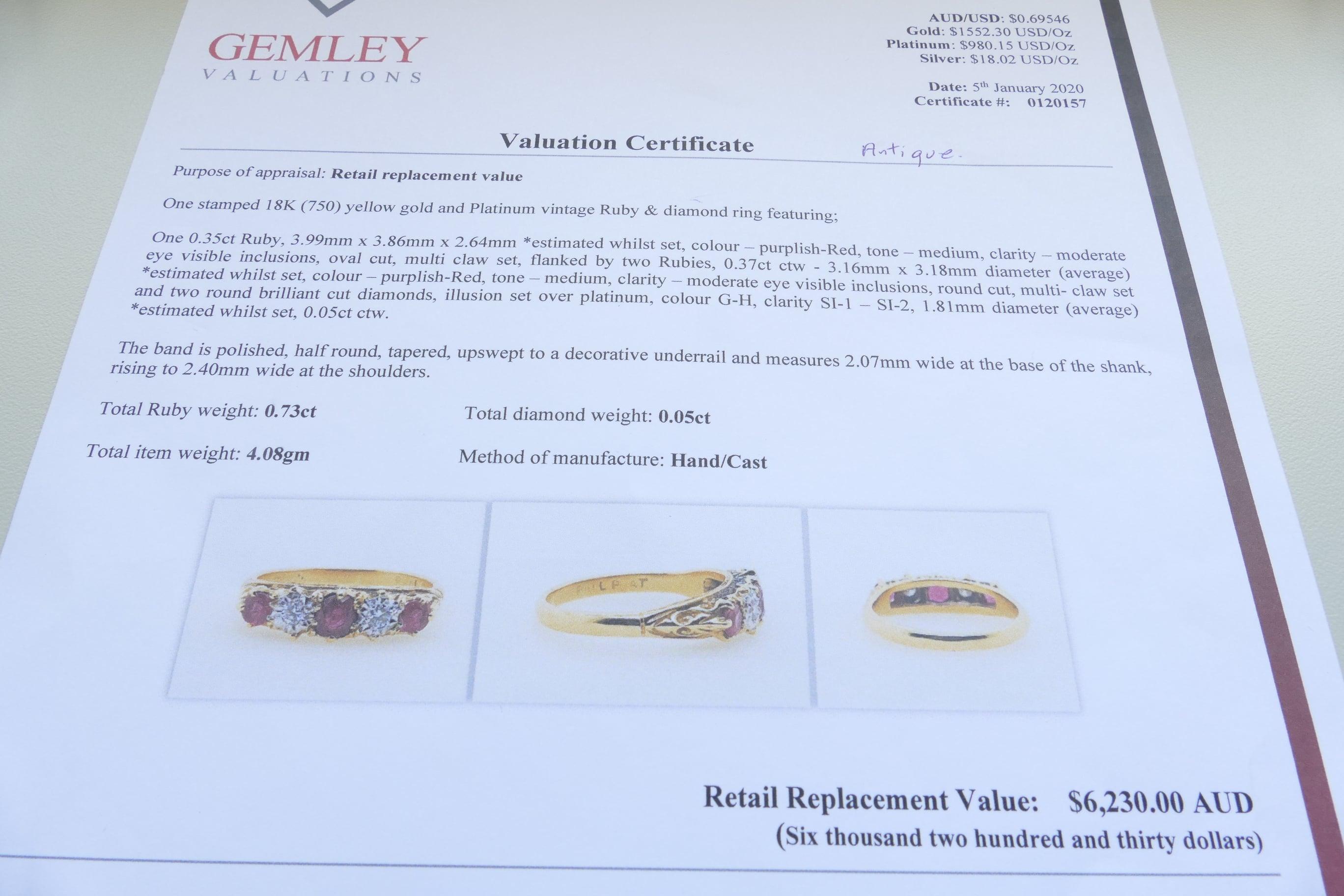 Antique Platinum and Yellow Gold Ruby and Diamond Band Ring 1