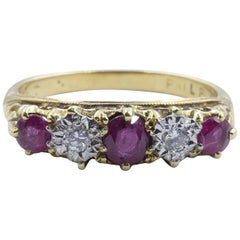 Antique Platinum and Yellow Gold Ruby and Diamond Band Ring