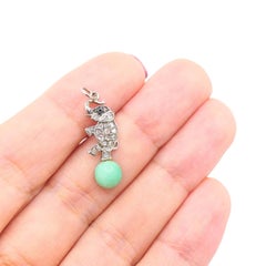 Antique Platinum‑Topped 14k Gold Diamond Elephant Charm Green Bead Accent