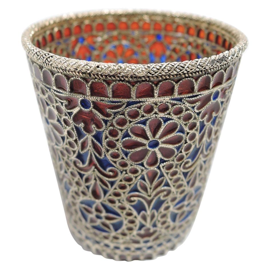 Antique Plique a Jour Beaker in Rich Blue and Red For Sale