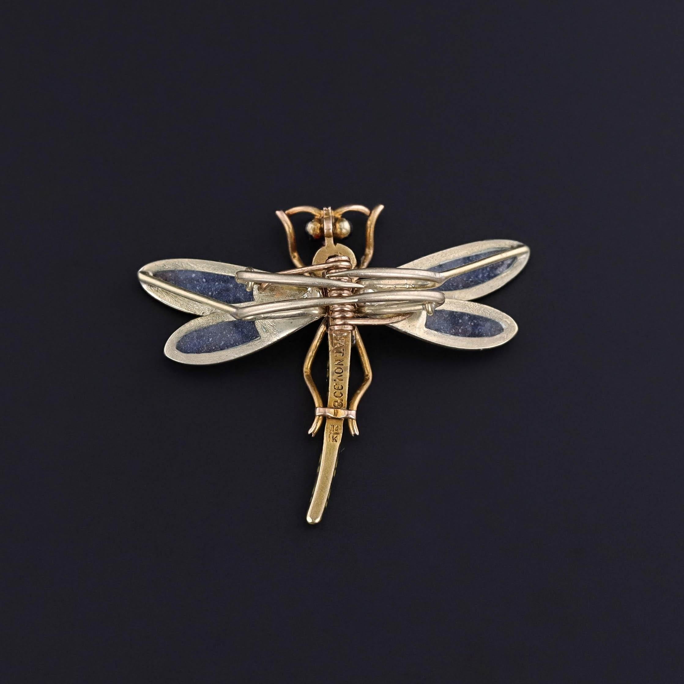 Art Nouveau Antique Plique a Jour Enamel Dragonfly Clip of 14k Gold For Sale