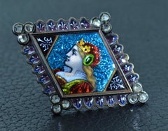 Antique Plique A'jour Brooch with Hand Enameled Royalty