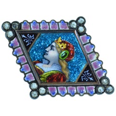 Antique Plique A'jour Brooch with Hand Enameled Royalty