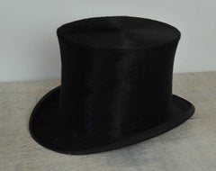 Antique Plush Silk Medium Size Top Hat with Original Hatbox