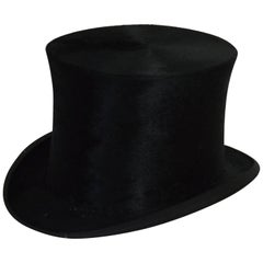 Antique Plush Silk Medium Size Top Hat with Original Hatbox