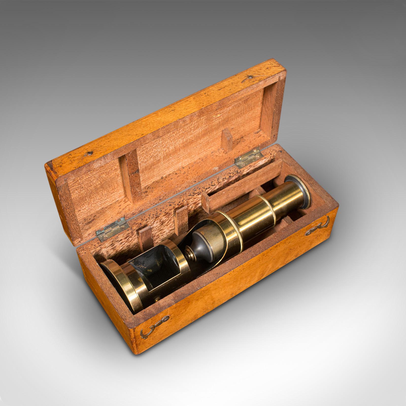Antique Pocket Field Microscope, English, Brass, Instrument, Edwardian, C.1910 For Sale 2