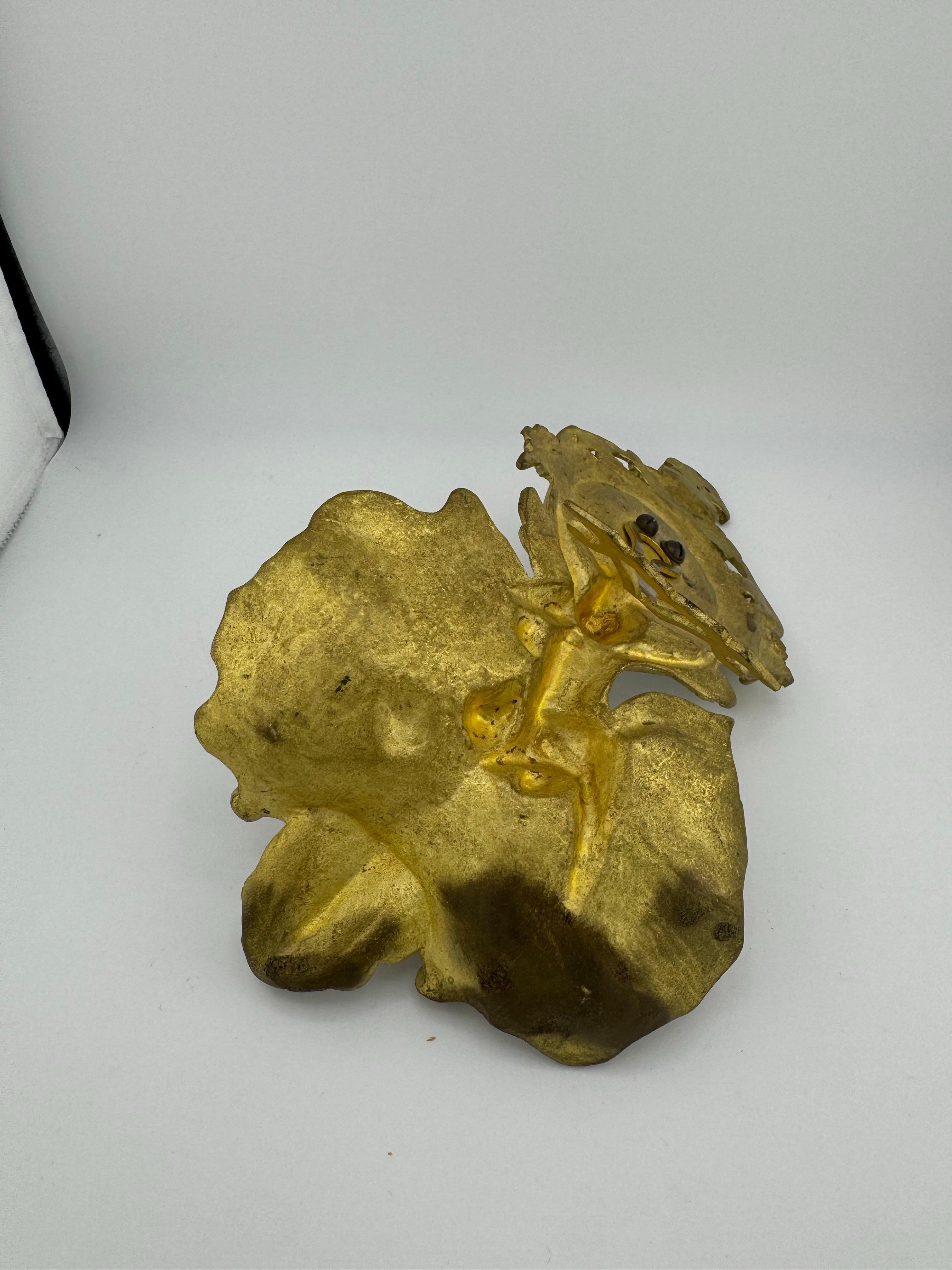 19th Century Antique pocket watch holder applies 19th century putto on oyster For Sale