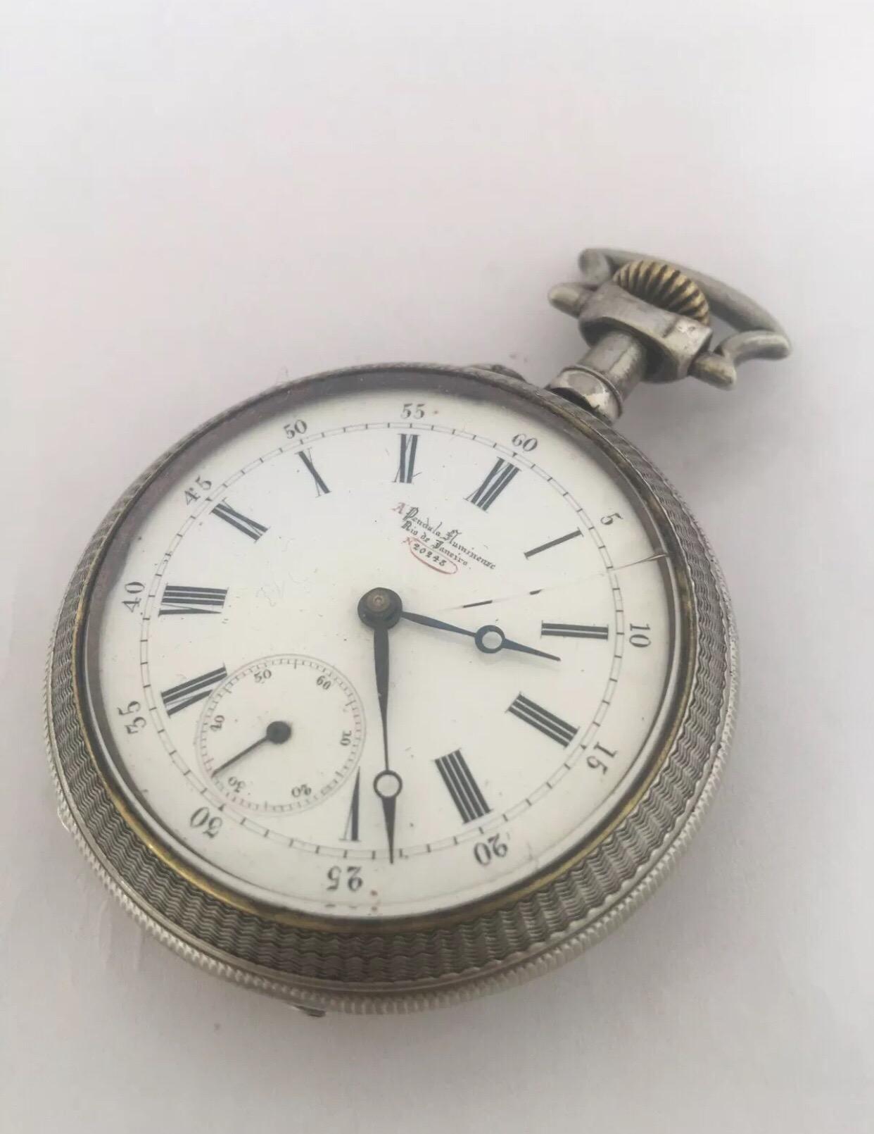 Women's or Men's Antique Pocket Watch Signed a Pendula Numinense, Rio de Janeiro N20248 For Sale