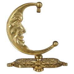 Vintage Pocket Watch Stand Moon, Brass, Art Nouveau, France, 1910s