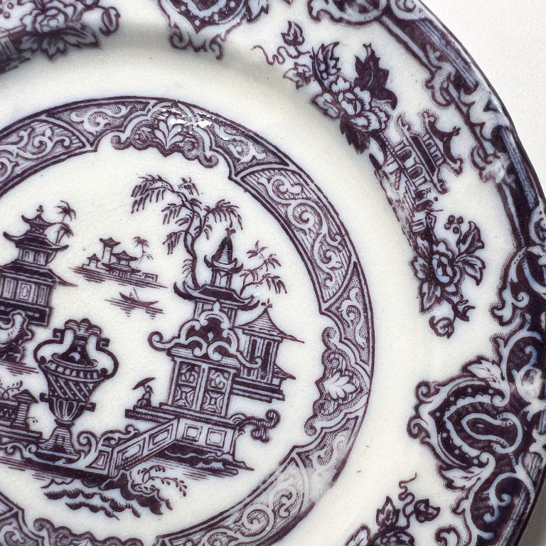 A stunning lavender purple chinoiserie transferware salad or bread plate. This piece is over 200 years old and in miraculously good condition. It is in the 