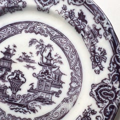 Antique Podmore Walker Temple Pearl Stone Ware purple Transferware Plate - 1830