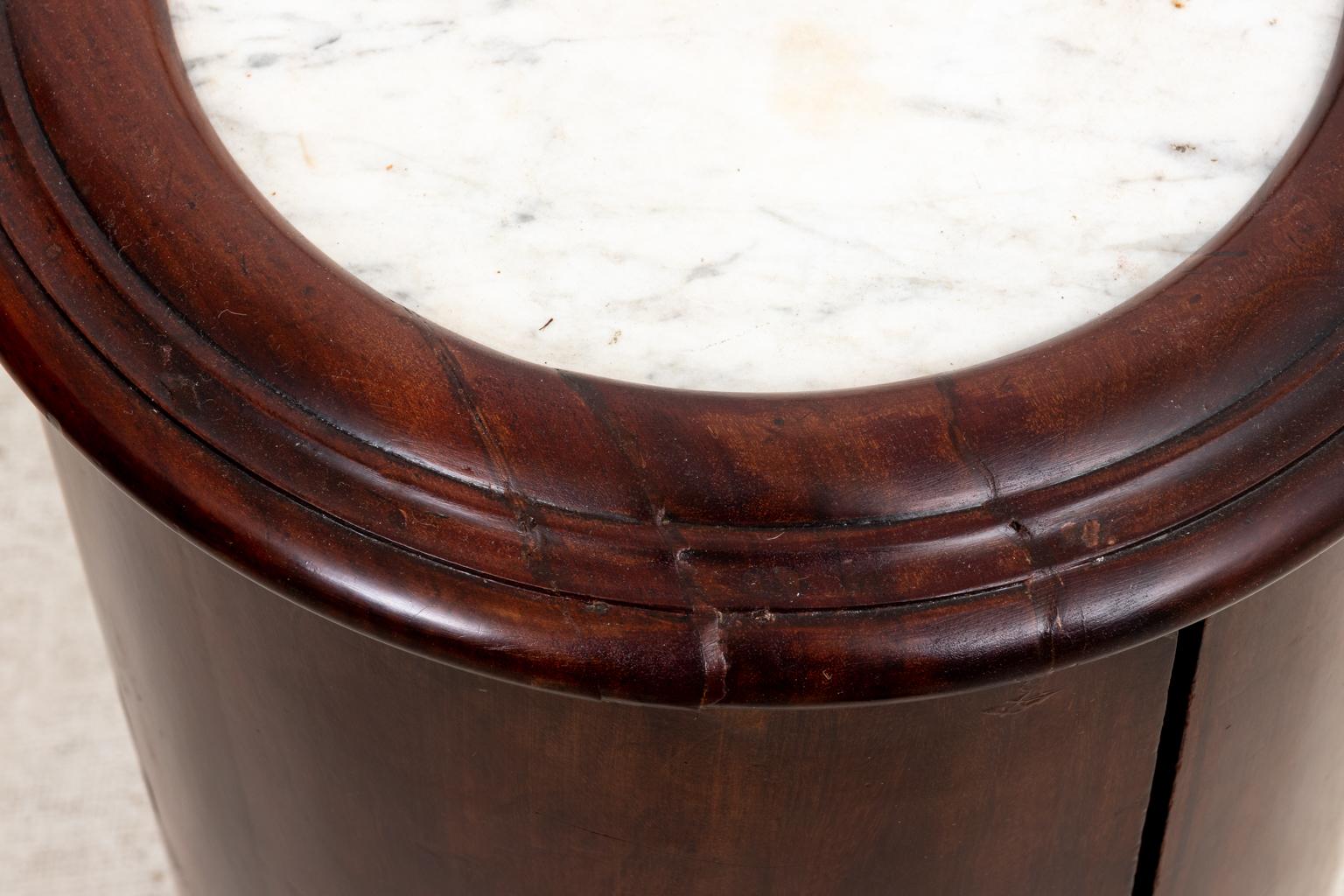 Antique Poe Pedestal Table with Marble Insert In Good Condition For Sale In Stamford, CT