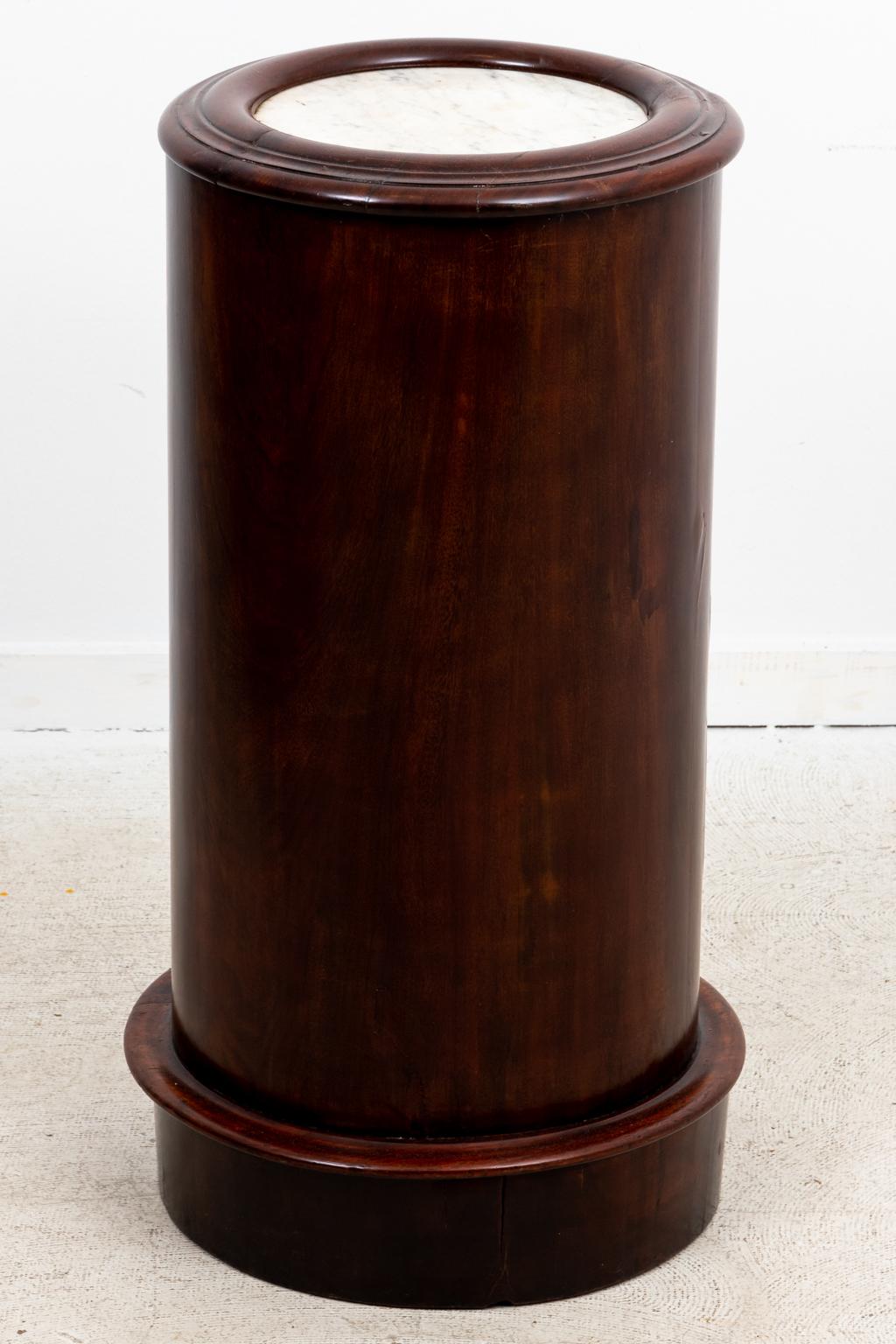 20th Century Antique Poe Pedestal Table with Marble Insert For Sale