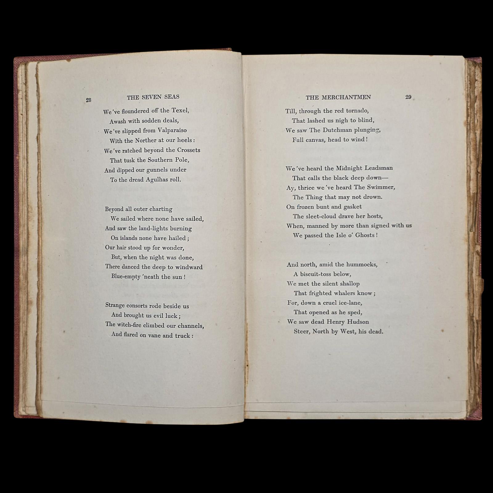 Early 20th Century Antique Poetry Book, The Seven Seas, Rudyard Kipling, Poems, Literary Classic For Sale