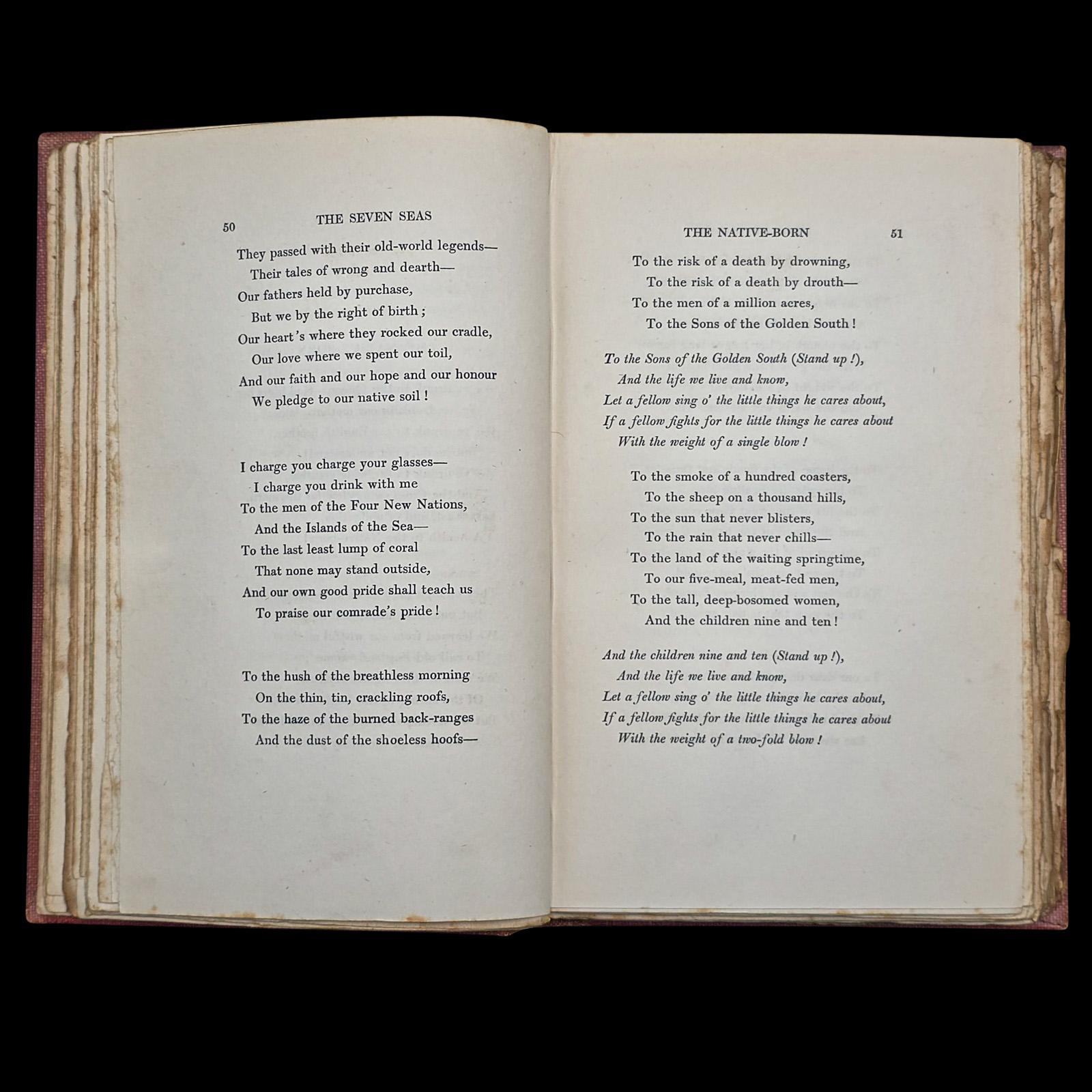 Paper Antique Poetry Book, The Seven Seas, Rudyard Kipling, Poems, Literary Classic For Sale