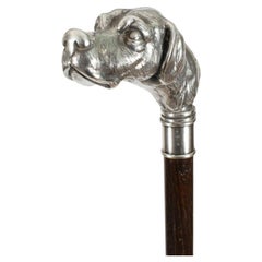 Antiker spitzer Hund mit silberner Handlehne und Spazierstock, 19. Jahrhundert 94 cm/37 Zoll