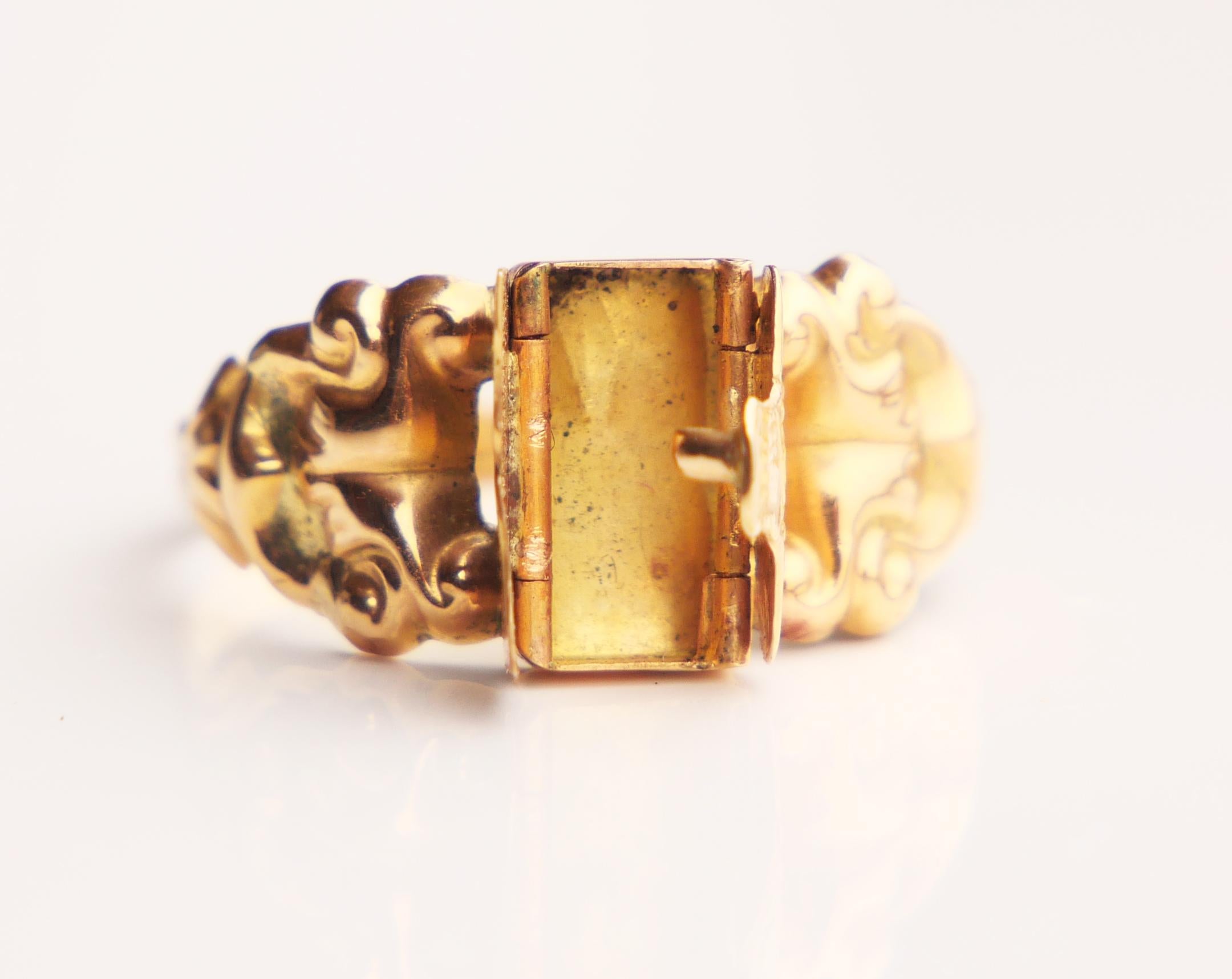 Antique Poison Ring solid 18K Gold Ø 8US / 2 gr For Sale 11