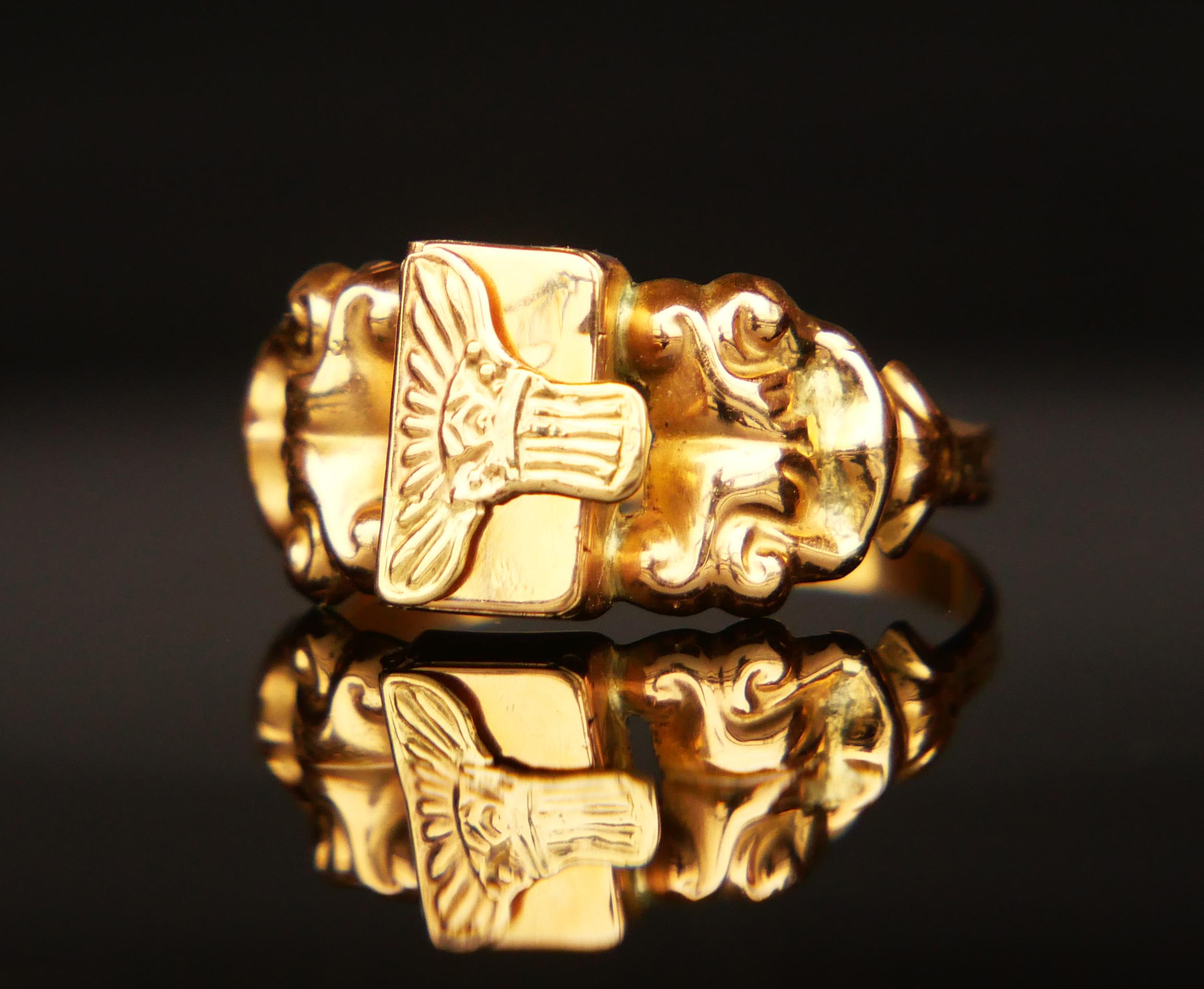 Empire Antique Poison Ring solid 18K Gold Ø 8US / 2 gr For Sale