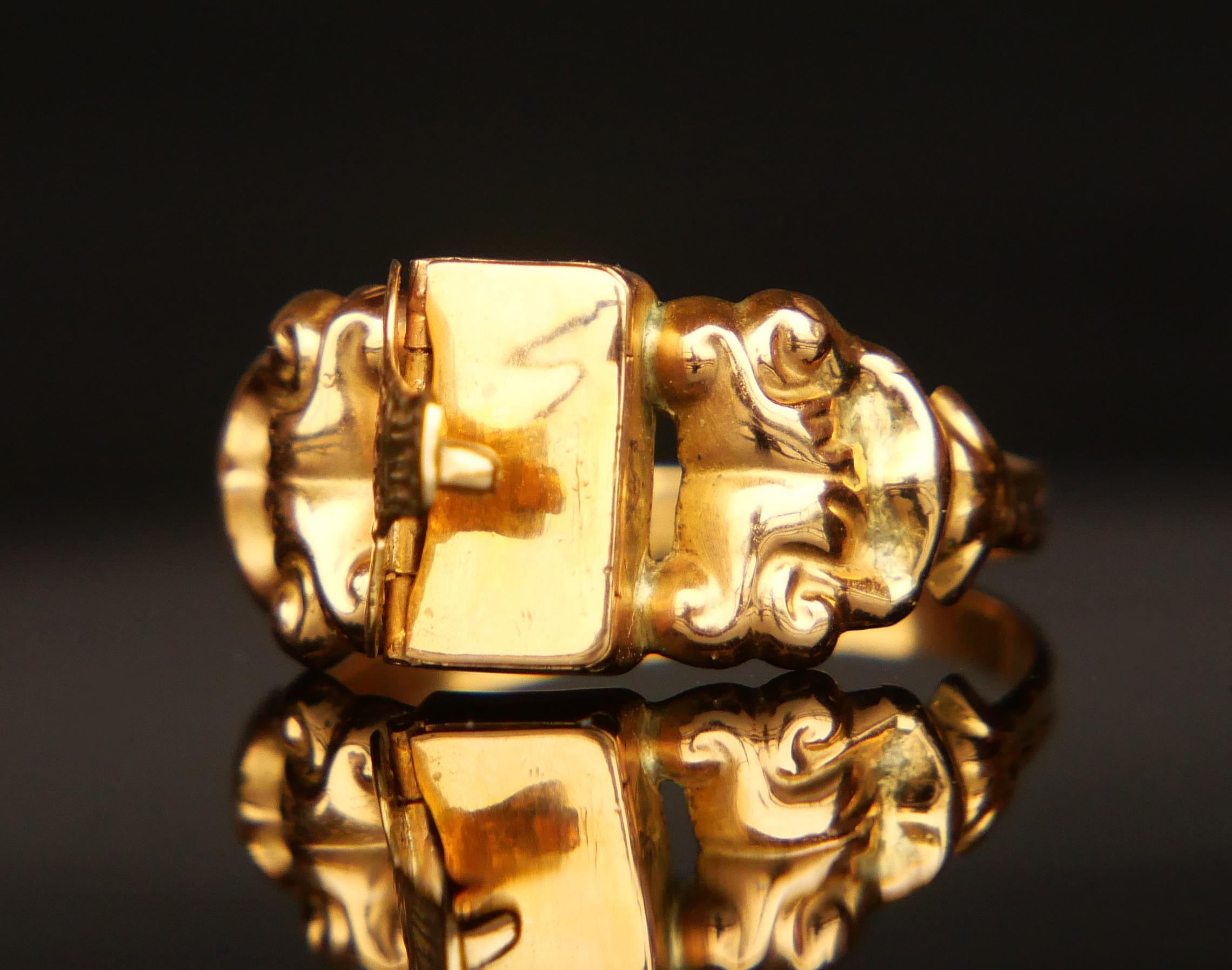 Antique Poison Ring solid 18K Gold Ø 8US / 2 gr For Sale 2
