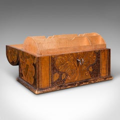 Antique Pokerwork Stationery Box, English Desktop Tidy, Arts & Crafts, Victorian