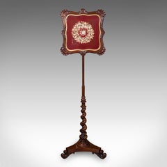Antique Pole Screen, English, Adjustable Fireside Heat Reflector, William IV