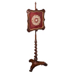 Antique Pole Screen, English, Adjustable Fireside Heat Reflector, William IV
