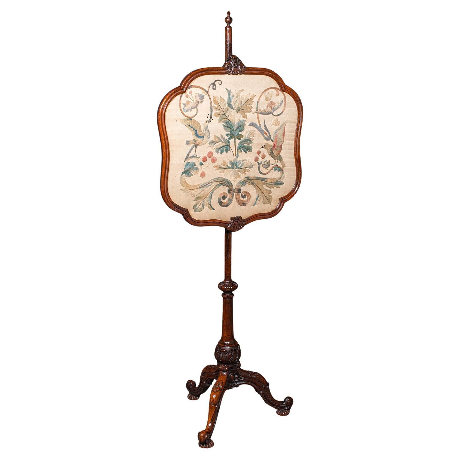 Antiker Mastenschirm, englisch, bestickte Feuerwand, Reflektor, frühviktorianisch