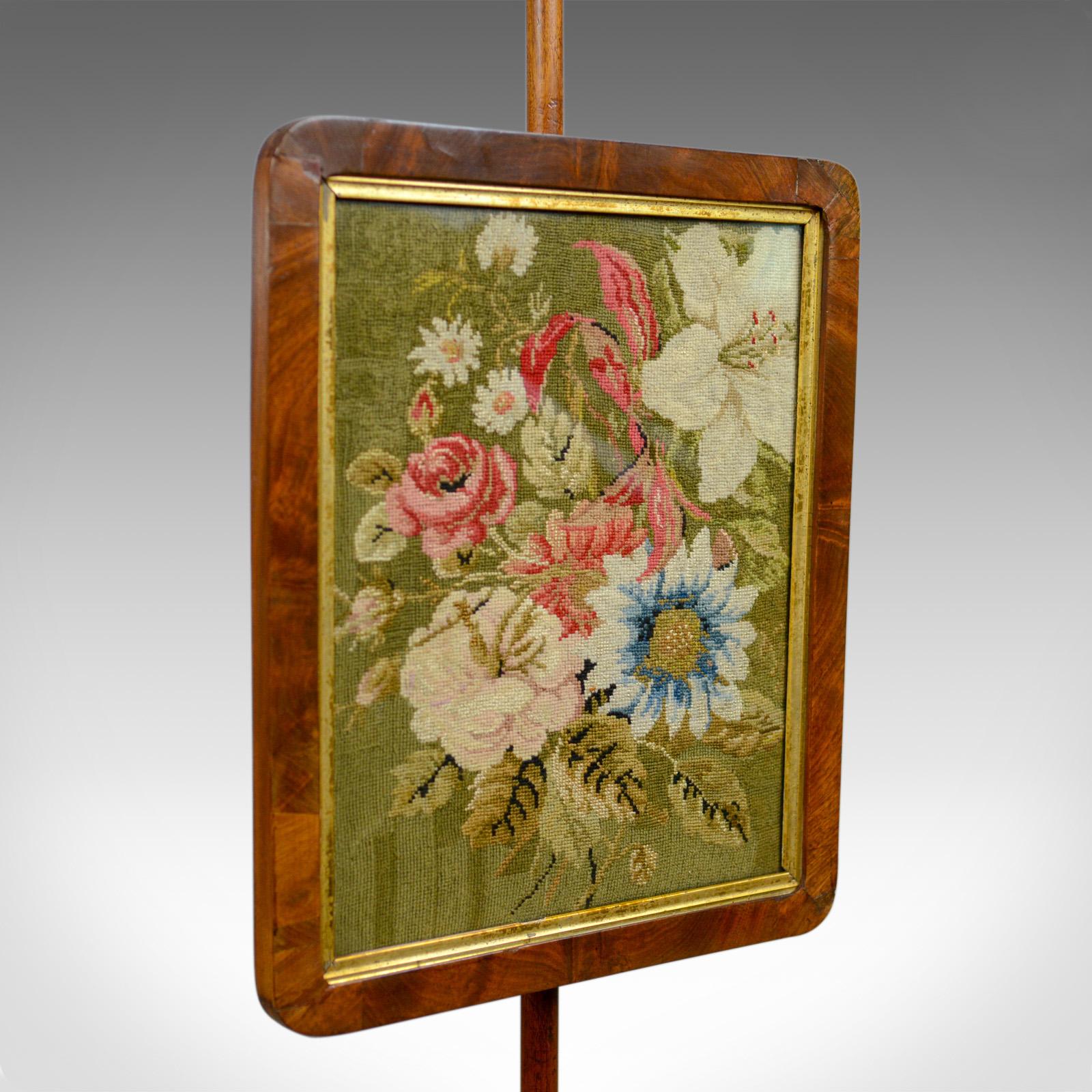 Antique Pole Screen, English, Regency, Walnut, Fire, Needlepoint, Tapestry 2